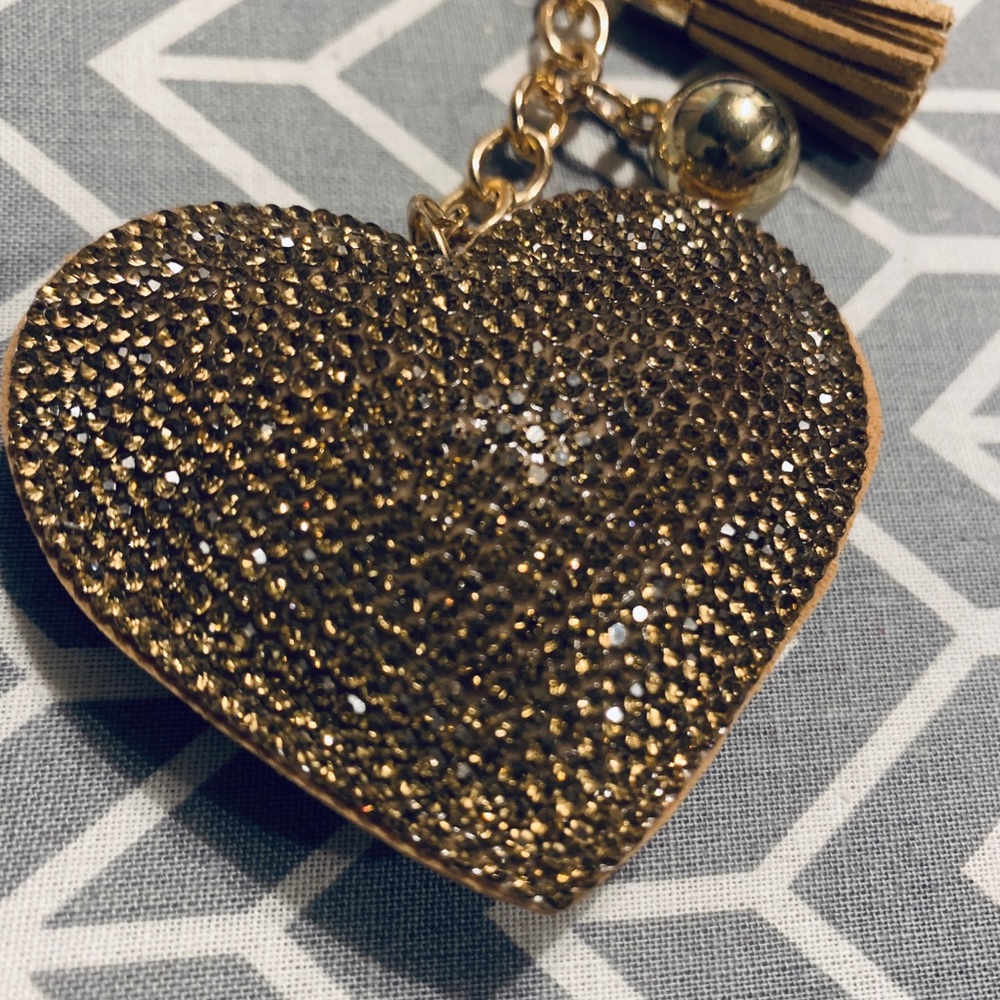 Gold Rhinestone Embezzled Heart Keychain - Picture 3 of 5